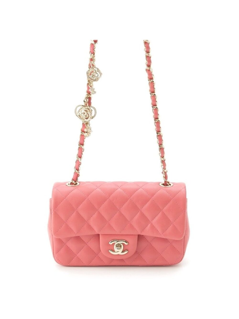 Chanel Mini Quilted 20 Lambskin Charm Chain Shoulder Bag Pink